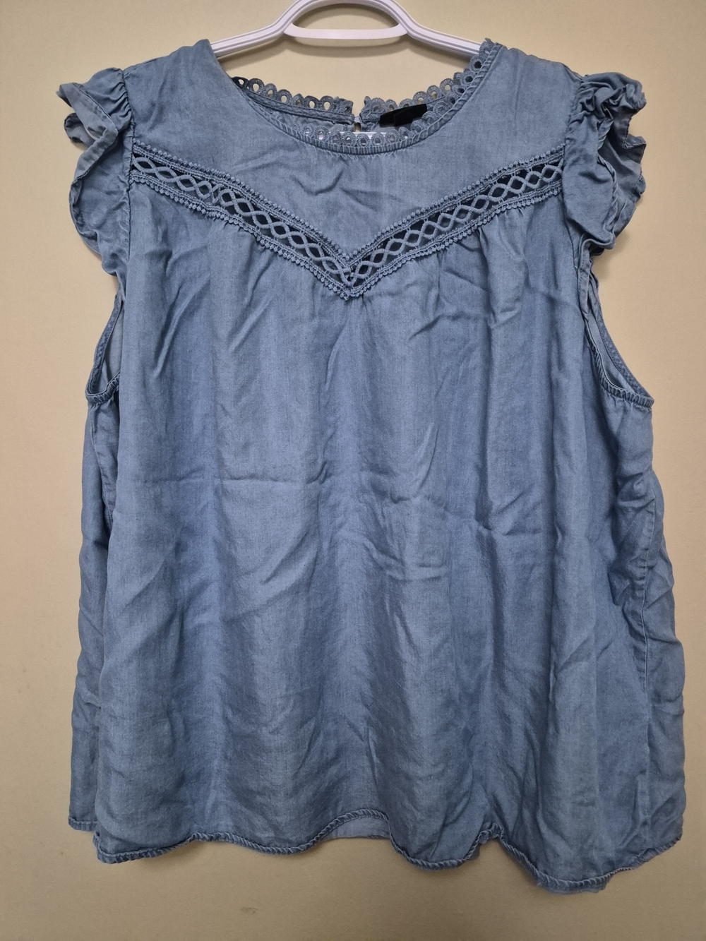 torrid Light Blue Lace-Yoke Ruffle Sleeve Tank Top